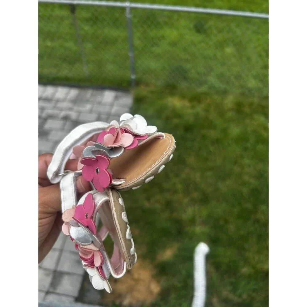 Koala Kids Girls Size 6 Floral Sandals Pink White Silver Flowers